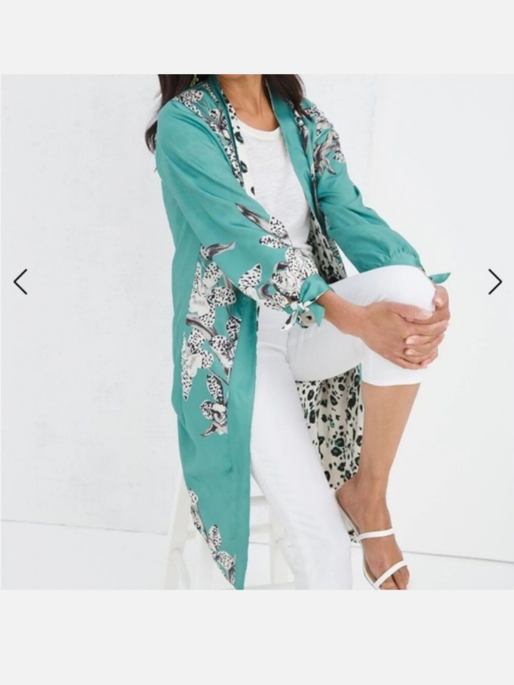 NWOT Chico's Teal Floral Reversible Satin Duster Kimono Jacket